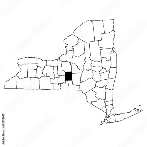Map of Cortland County in New York state on white background. single County map highlighted by black colour on New york map . photo