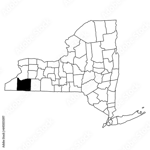 Map of cattaraugus County in New York state on white background. single County map highlighted by black colour on New york map . photo