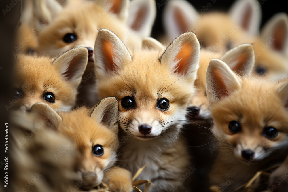 multiple fennec foxes packed together. 