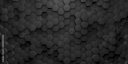 Dark Gray Hexagons Minimalist Black Abstract Background