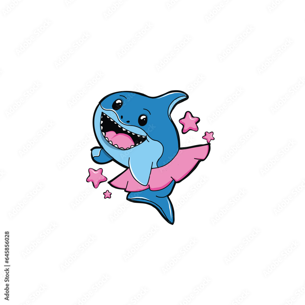 kawaii style shark wearing tutu cartoon character, shark as a ballerina