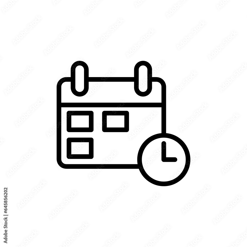 Calendar with Clock line icon. Calendar time outline vector icon. flat illustration on white background..eps