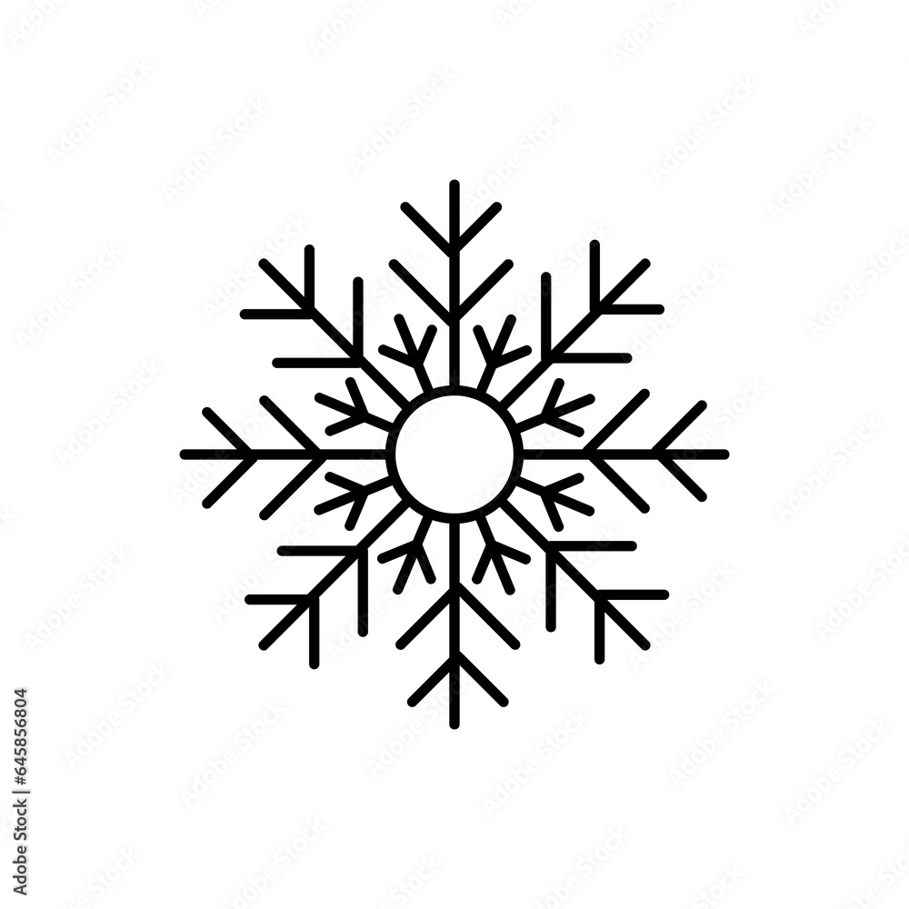 Snowflake outline icon. Snow winter holiday simple line flat illustration on white background..eps