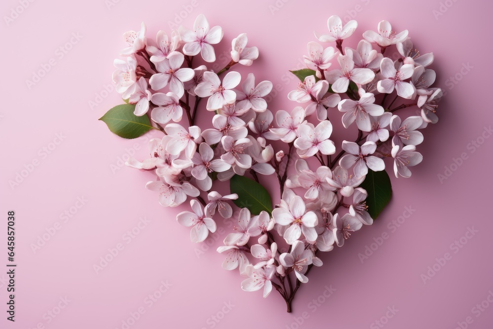 Obraz premium Flowers in heart shape with copy space for valentines womens mothers day