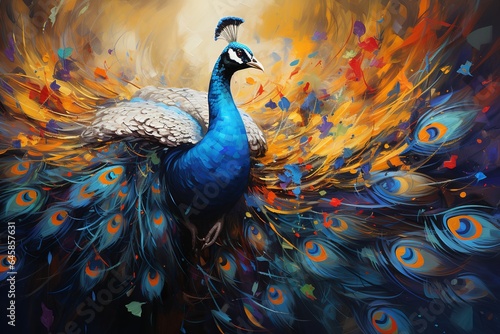 Peacock Pride in The Style of Abstract Expressionism. Creted with Generative AI Technology