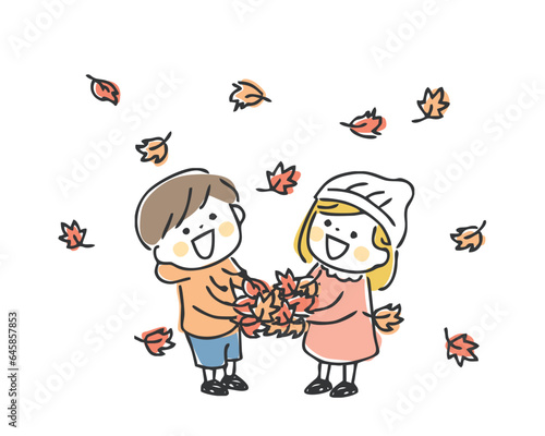 紅葉と子供のイラスト