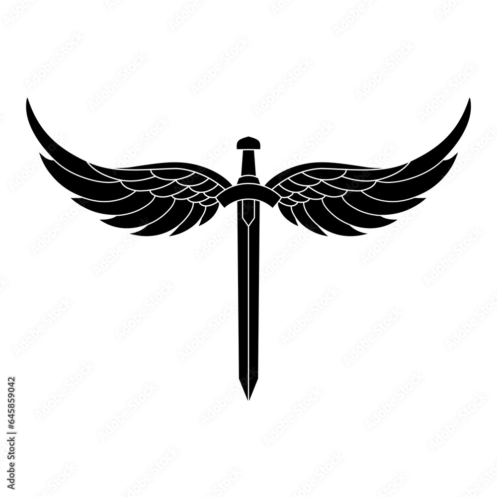 Fototapeta premium sword silhouette with angel wings white background