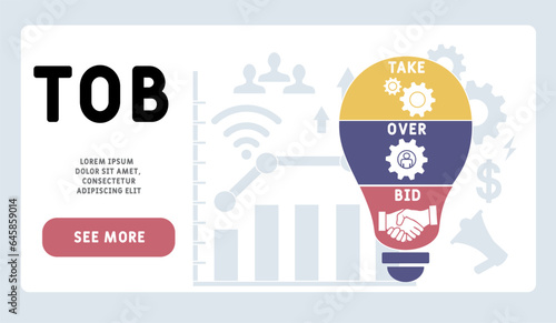 TOB - Take Over Bid acronym. business concept background.  vector illustration concept with keywords and icons. lettering illustration with icons for web banner, flyer, landing