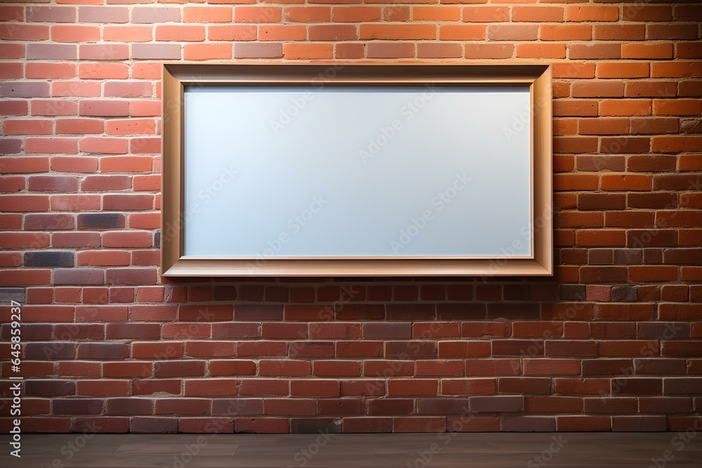 Empty picture frame on brick wall, red brick wall background for living room interior. generative AI Empty picture frame on brick wall, red brick wall background for living room interior. generative AI