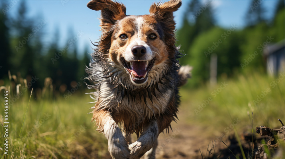 dog running and jumping happy in the field dog running and jumping happy in the field