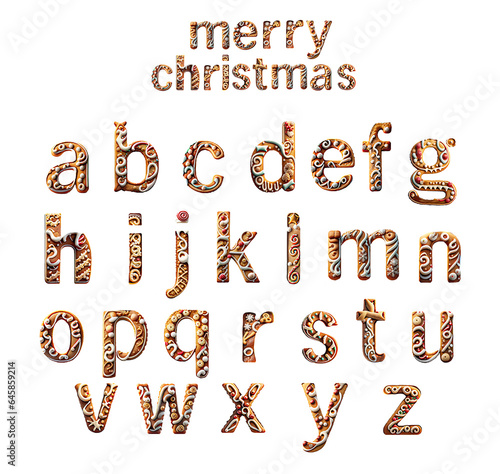 Christmas alphabet ,ginger bread ,holiday cookie texture, lower case, design elements for greeting cards, video production