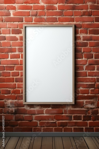 Empty picture frame on brick wall  red brick wall background for living room interior. generative AI