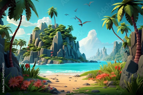 An Illustration of a Colorful Tropical Island. Creted with Generative AI Technology