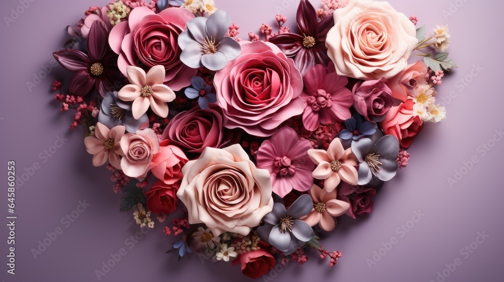 Flowers in heart shape with copy space for valentines womens mothers day Flowers in heart shape with copy space for valentines womens mothers day