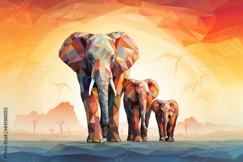 Elephant in The Style of Low Poly Art. Creted with Generative AI Technology