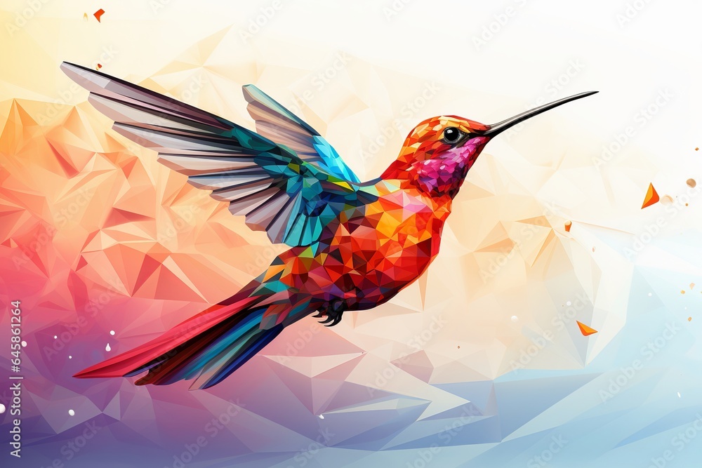 Obraz premium Hummingbird in The Style of Low Poly Art. Creted with Generative AI Technology