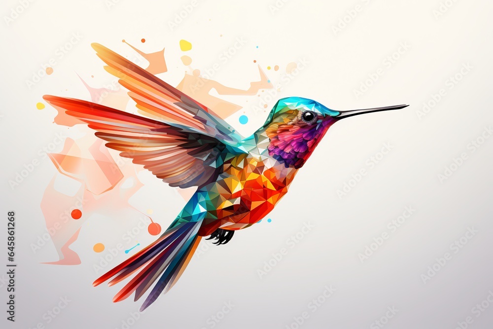 Obraz premium Hummingbird in The Style of Low Poly Art. Creted with Generative AI Technology