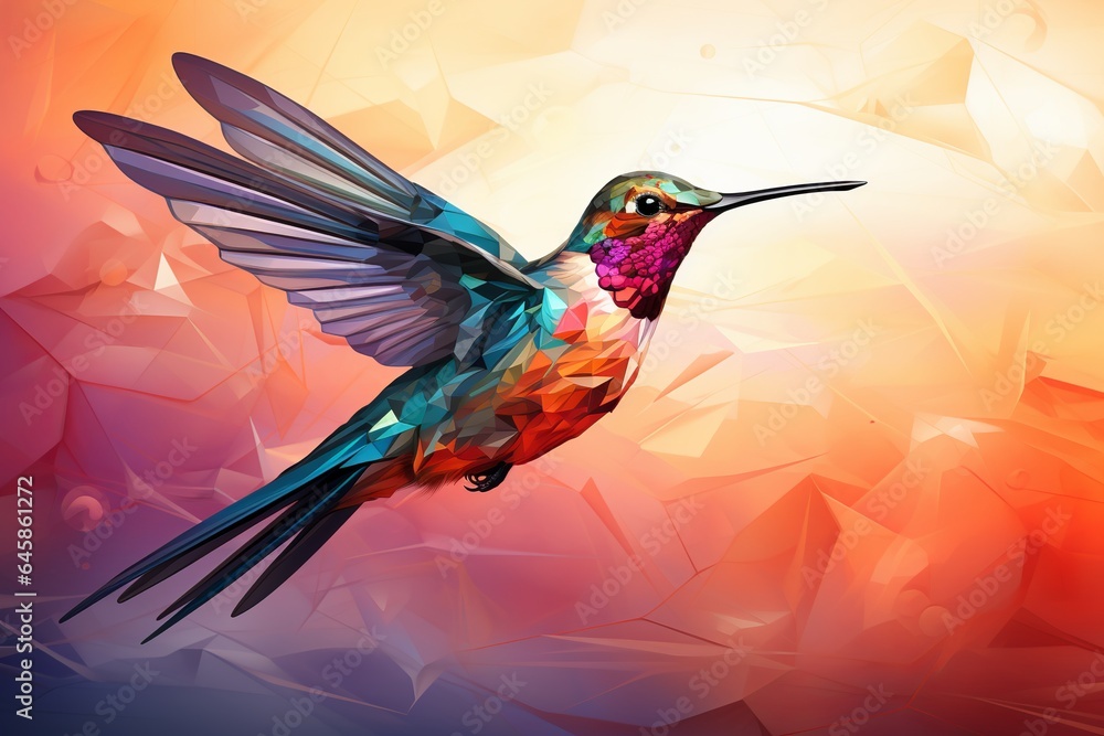 Obraz premium Hummingbird in The Style of Low Poly Art. Creted with Generative AI Technology