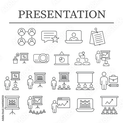 collection of icons about presentations. outline icon