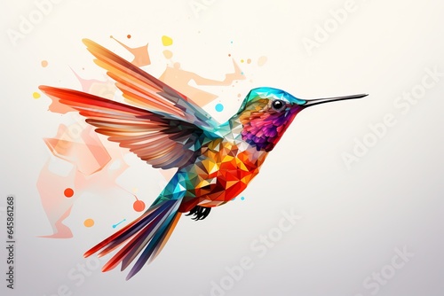 Hummingbird in The Style of Low Poly Art. Creted with Generative AI Technology