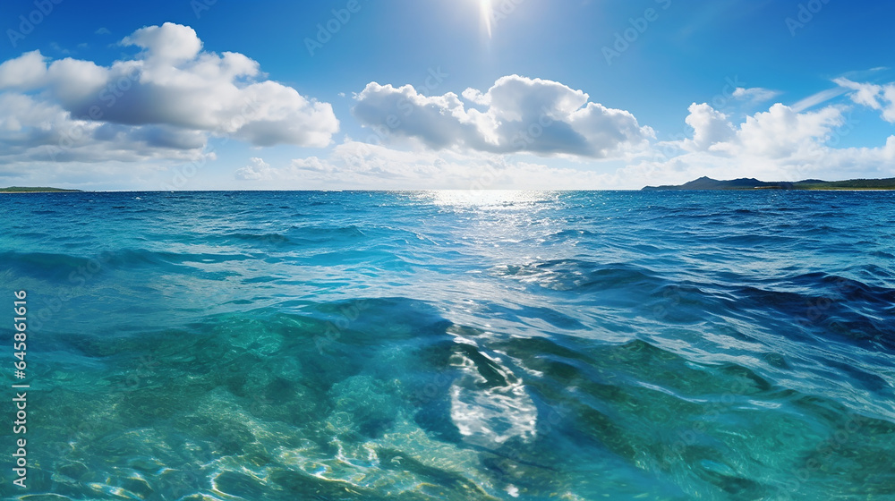 Fototapeta premium Beautiful seascape, water surface and sky with clouds. Nature composition.