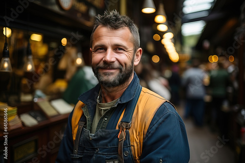 Portrait of a Caucasian worker between 40 and 50 years old, working in a library © mathiasalvez