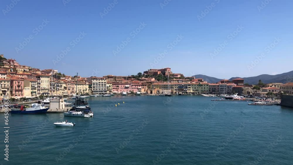 Elba panoramic view of Portoferraio harbor and port, coastline of Elba island, Livorno, Tuscany, Italy. Elba panoramic view of Portoferraio harbor and port, coastline of Elba island, Livorno, Tuscany, Italy.