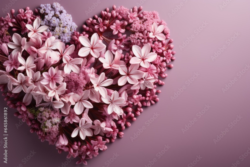 Flowers in heart shape with copy space for valentines womens mothers day