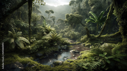 Tropical jungles. rainforest with deep jungle. beautiful forest