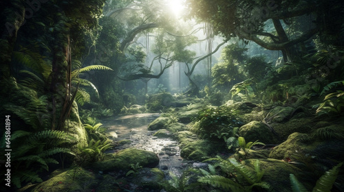 Tropical jungles. rainforest with deep jungle. beautiful forest