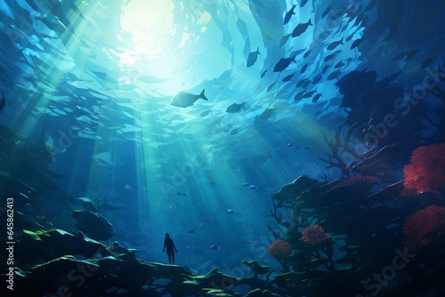 Underwater Euphoria in The Style of Low Poly Art. Creted with Generative AI Technology