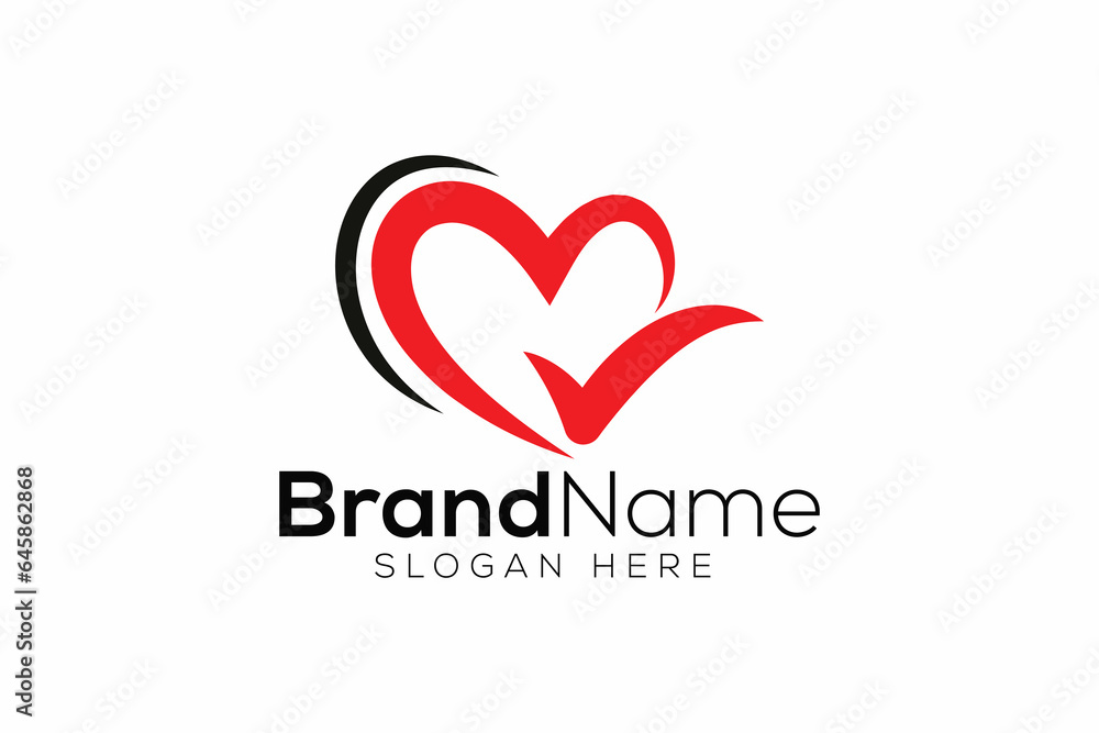 Trendy and minimal check mark and love vector logo design