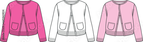 Cardigan design for girls, Sweater, knitwear jacket, isolated fashion illustrations. Cardigan technical drawing vector