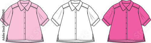 Knotted Shirt Design Technical Drawing, Shirt vector illustration with lacing detail. pink white shirt collection, Garment for Girls