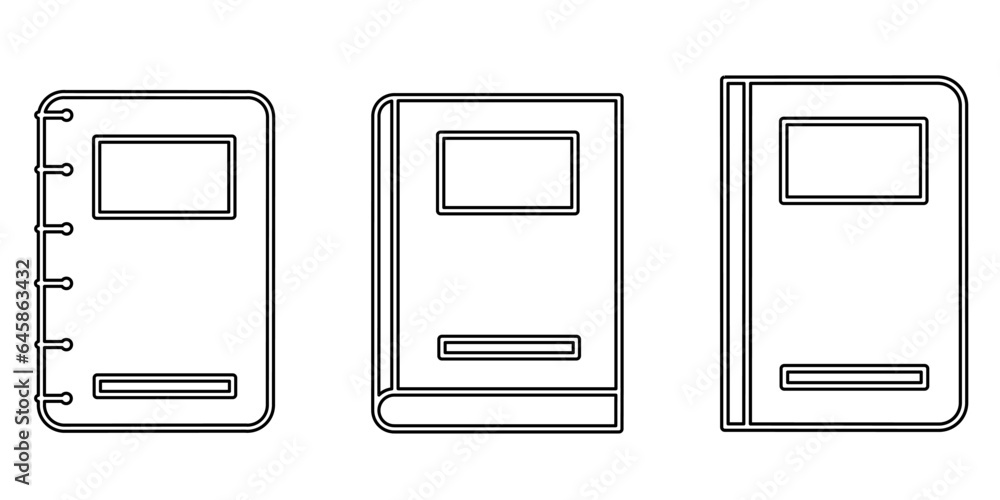 Notebook icon black line design. Stock vector illustration.