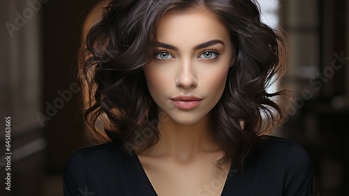 high-end appearance.glamour close-up of a stunning, seductive, young model in brunette who is Caucasian..