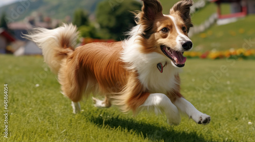 dog running and jumping happy in the field