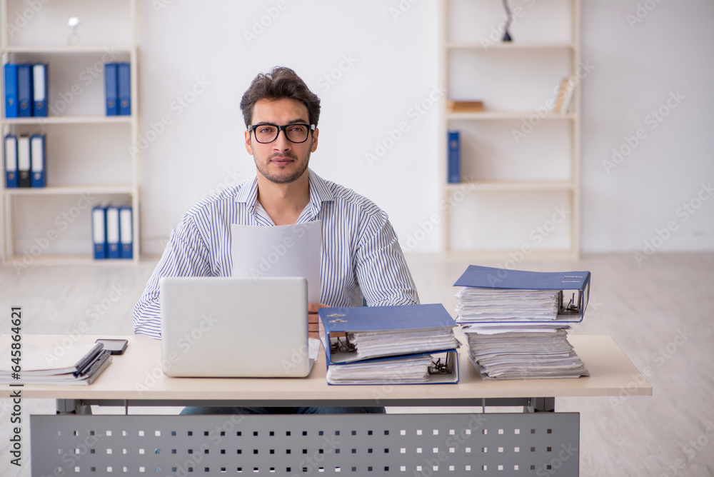 Young male employee working in the office Young male employee working in the office