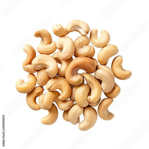 Cashew nuts heap isolated on transparent or white background, top view