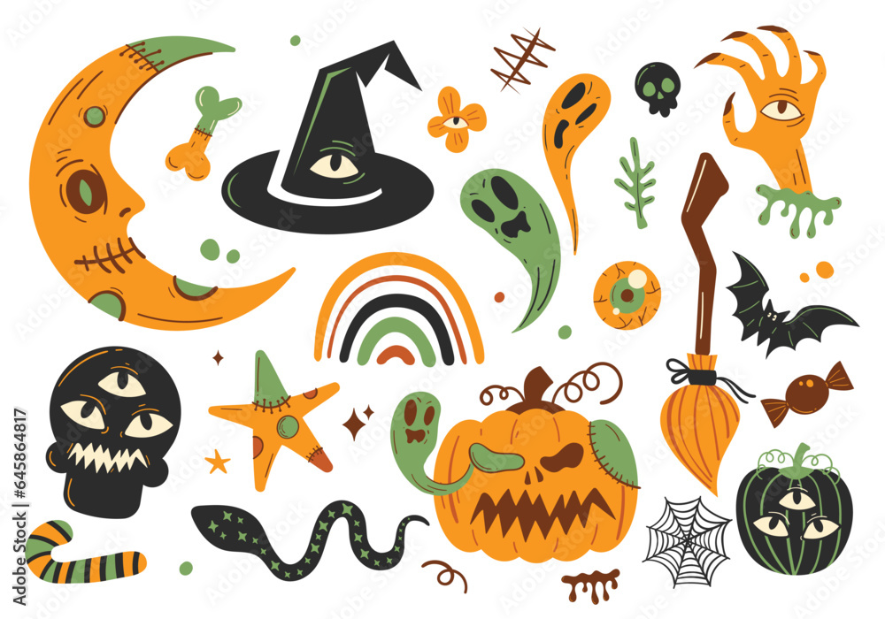 Hand Drawn Halloween and Spooky Elements Collection Hand Drawn Halloween and Spooky Elements Collection