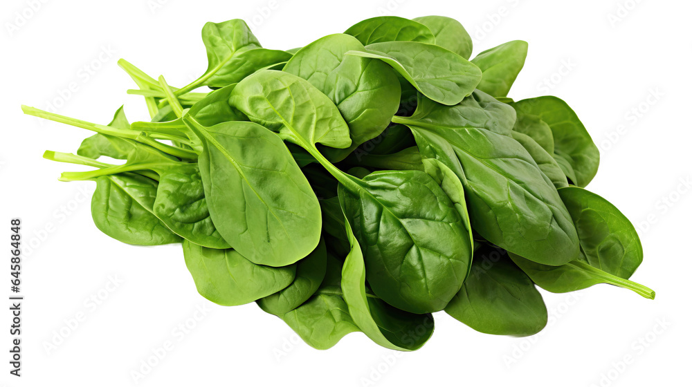 Bundle of fresh spinach isolated on transparent and white background, top view Bundle of fresh spinach isolated on transparent and white background, top view
