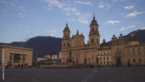 Plaza Bolivar in Bogota Colombia time lapse from afternoon to night with the moon rising in the background