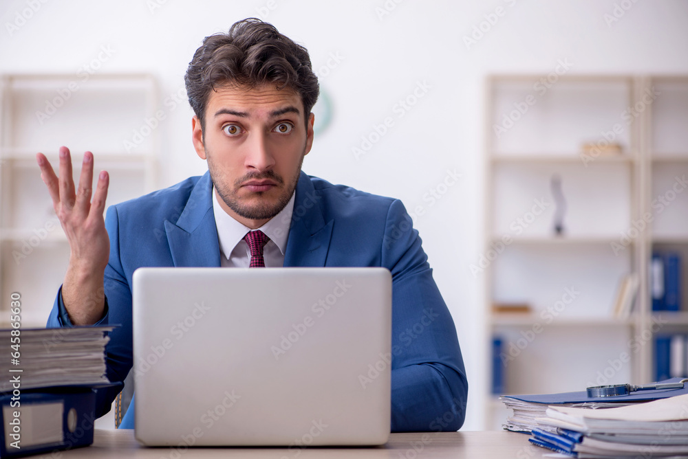 Young male employee working in the office Young male employee working in the office