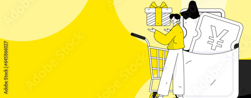 Use red envelopes to attract new customers and promote activity. Flat vector character concept illustration
