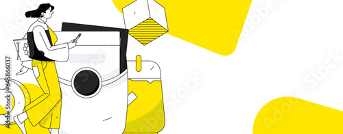 Use red envelopes to attract new customers and promote activity. Flat vector character concept illustration
