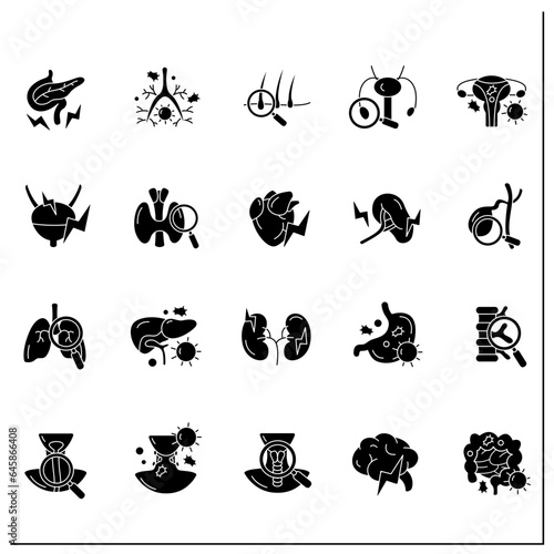 Human internal organs glyph icons set. Health problems diagnostic. Prevention of diseases. Medical treatment.Health concept.Filled flat signs. Isolated silhouette vector illustrations