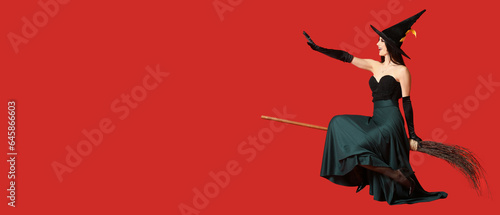 Young witch flying on broom...
