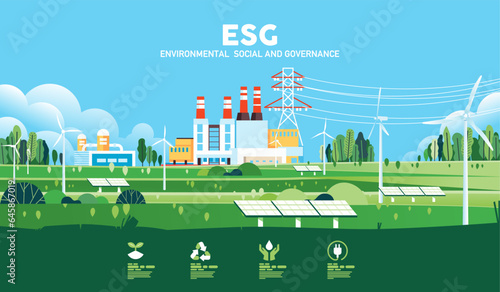 ESG as environmental, social and governance concept.Green ecology and alternative renewable energy
