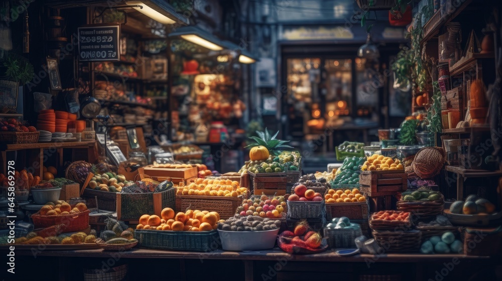 Delicious Holiday Buffet: Fresh Fruits and Vegetables in Green, Red, and Yellow at the Ultimate Food Market, generative AI