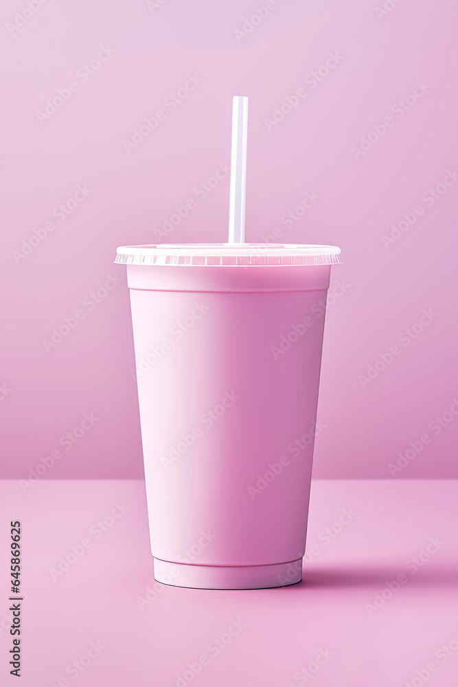 Pink drink in plastic cup isolated on pink background. Take away drinks concept Pink drink in plastic cup isolated on pink background. Take away drinks concept